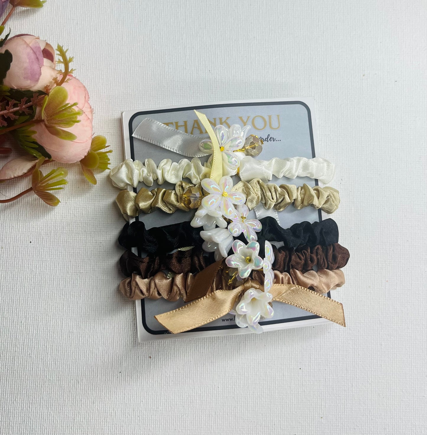 Chocolate Satin Skinny Scrunchies { Set of 5 }