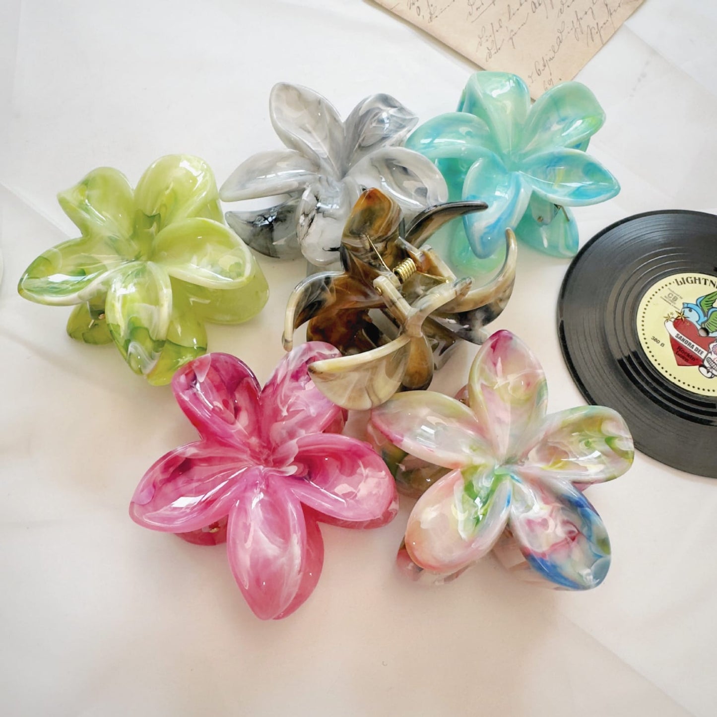 Marble Hibiscus Flower Hair Claw Clips ( large )