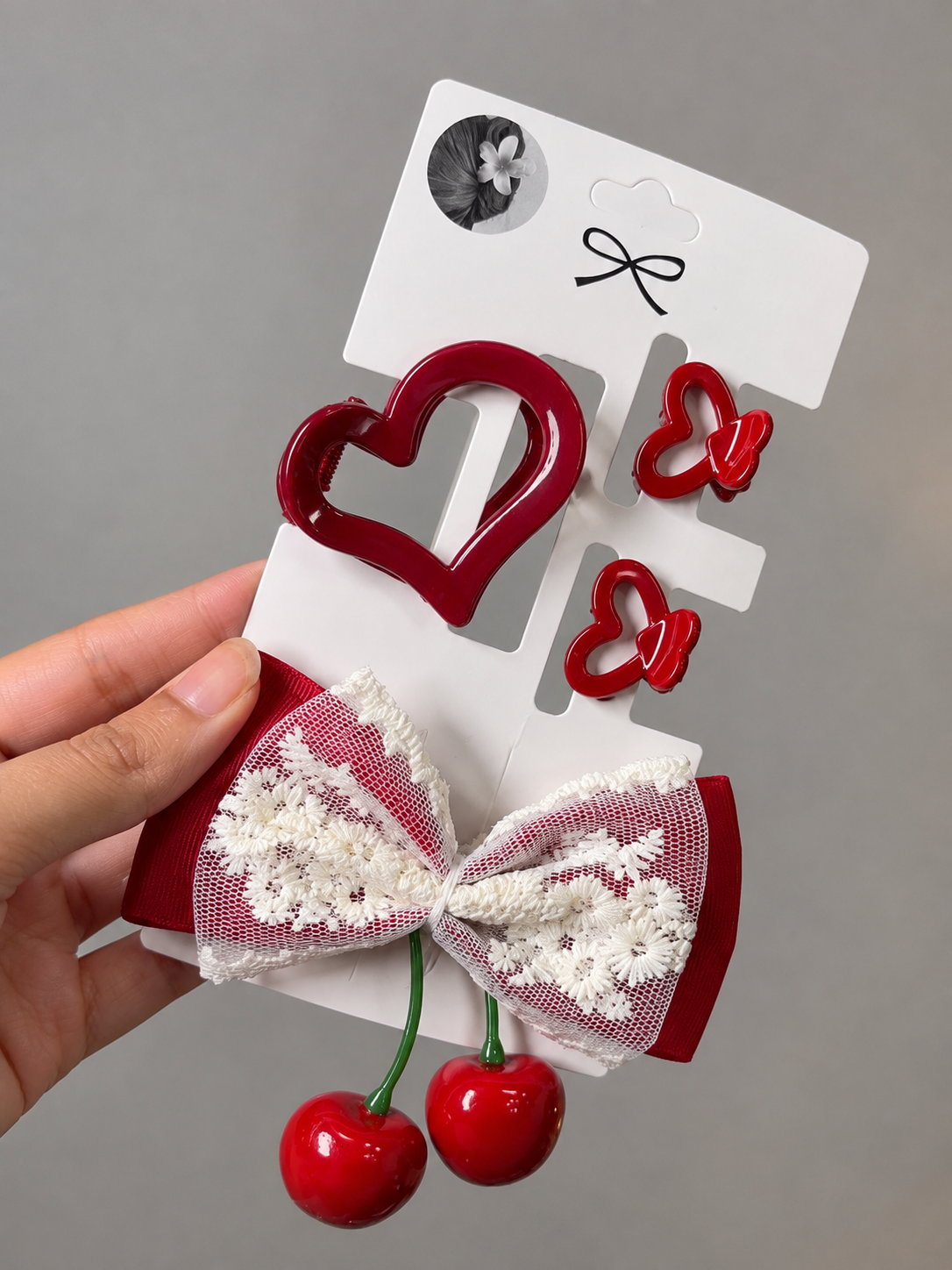 🎀 Bow & Heart Mini Hair Set