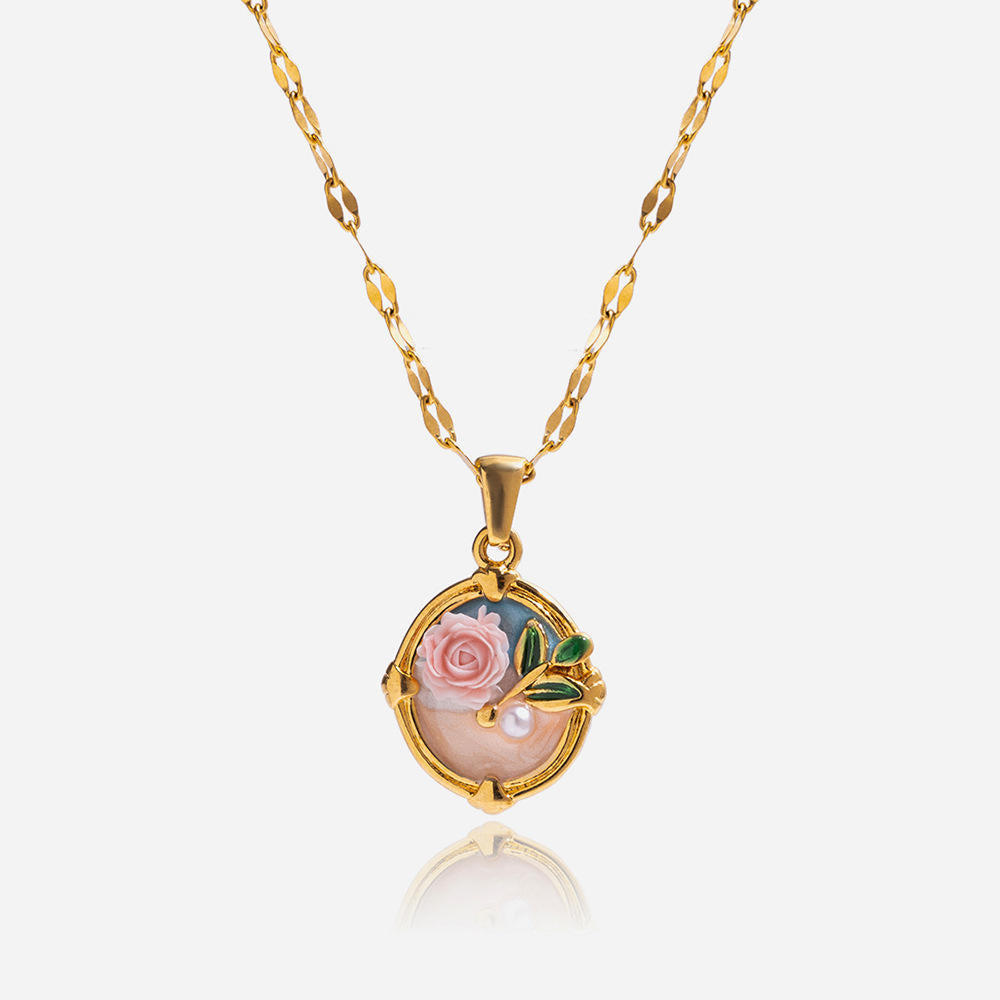Pink Rose Pendant Necklace
