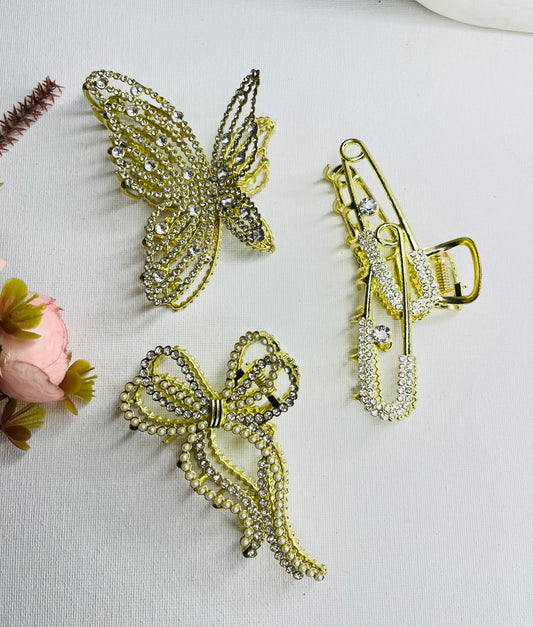 Pack of 3 Rhinestone Claw Clip