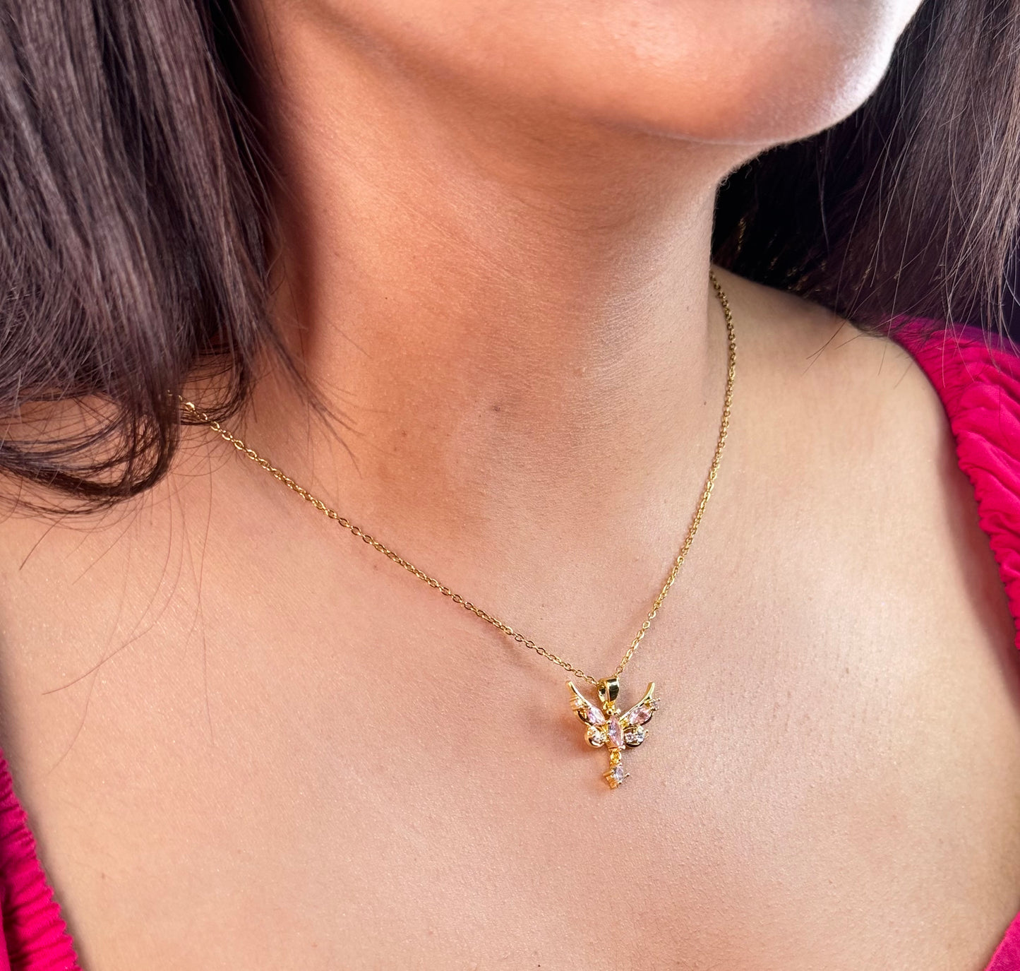 Pink Butterfly Pendant Necklace