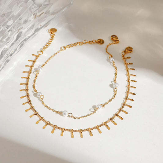Freshwater Pearl Anklet ( Double Chain )